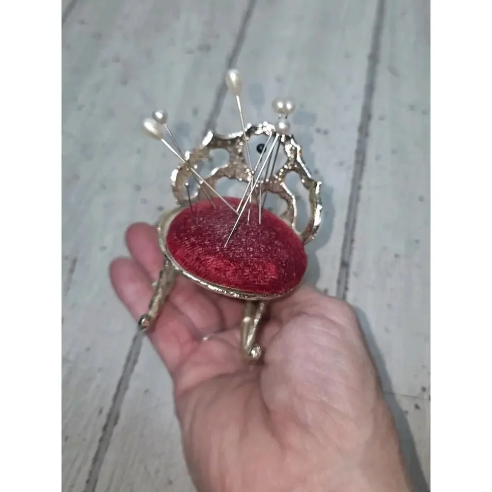 Vintage Victorian Metal Rocking Chair Pin Cushion 2.5
